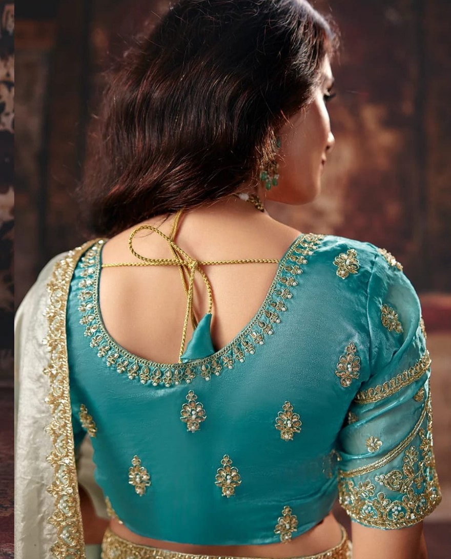 1004 - Blue & Beige Designer Style Festive Wear Saree